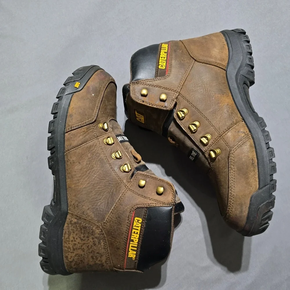 Caterpillar Steel Toe Work Boots Mens 14 Outline Brown Leather P90803